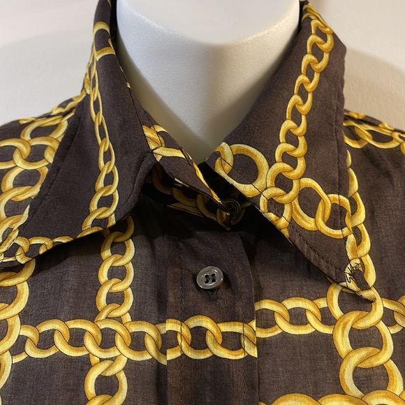 Dolce & Gabbana Chain Link Brown Semi Sheer Blouse - Picture 3 of 11